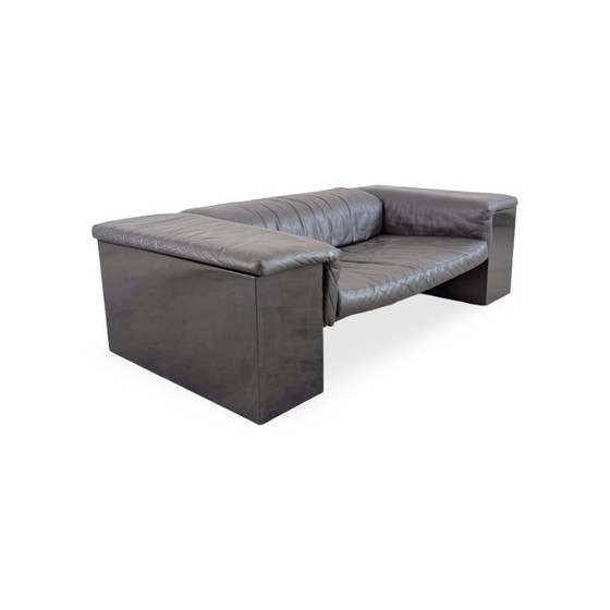 Knoll Brigadier Zweisitzer Leder schwarz Cini Boeri flache Lehne – 2 Sitzer Sofas, Leather, Wood (photo 3 of 12)