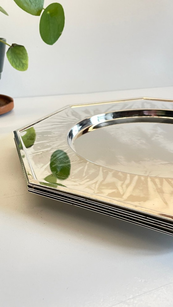 Image 1 of Set van 6 vintage zilveren metalen borden