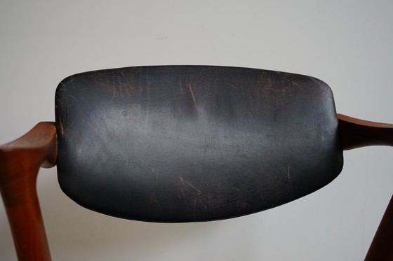 Image 1 of 6 Kai Kristiansen stoelen | Model 42 | Teak Leder patina