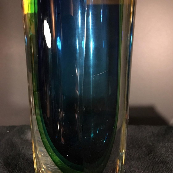 Blaue und grüne Sommerso Murano Glasvase von Flavio Poli für Murano, 1960er Jahre – Arte, Vasen, Crystal (photo 9 of 13)