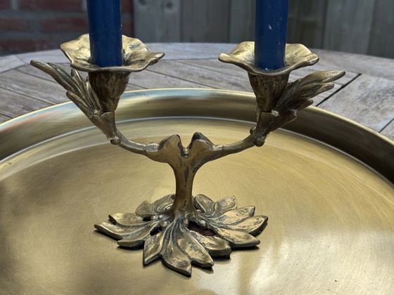 Image 1 of 🕯️ Bronzen Art Nouveau tweearmskandelaar | handgegoten, massief, authentieke patina | 1890–1920