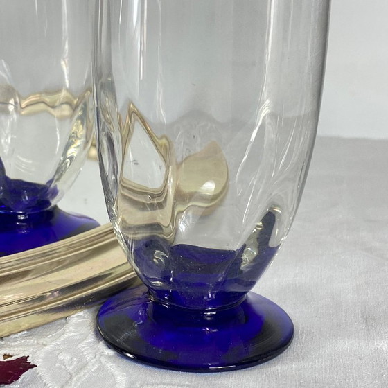 6 bicchieri Art Déco con stelo blu, 16 cl – Bicchieri e caraffe, Glass (photo 3 of 7)