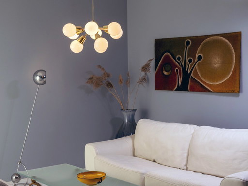 Lámpara de araña de nueve brazos "Sputnik", Jaroslav Bejvl Sr., década de 1970, Checoslovaquia