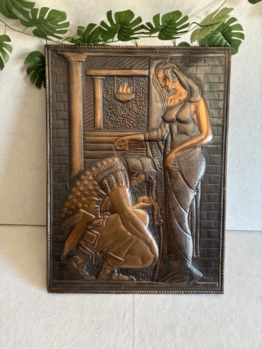Vintage Sovjet koperreliëf, Tsjekanka, MCM wanddecoratie
