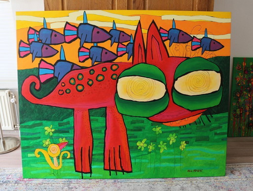 Paul Megens large painting 'The Phnom Penh bridge eater'