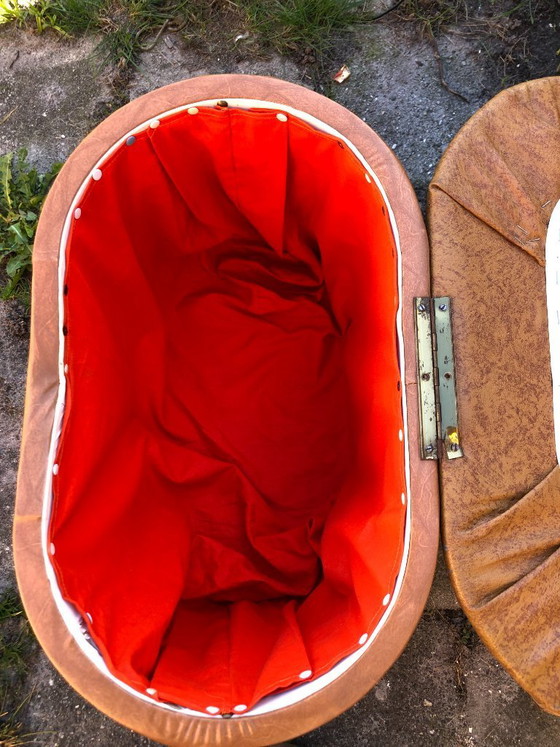 Image 1 of Beautiful vintage faux leather pouf storage pouf ottoman 1950s/60s