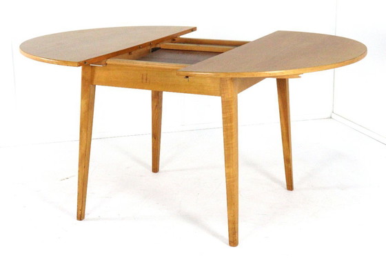 Image 1 of Beech dining set round dining table + 4 vintage dining chairs in the style of Pastoe