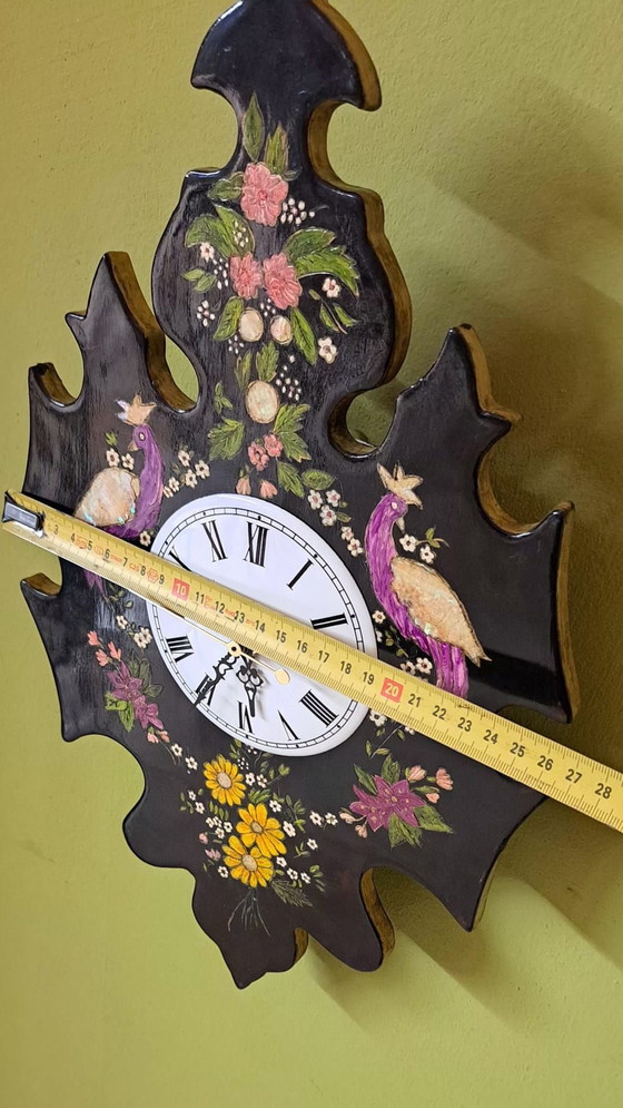 Vintage wandklok, Klokken, Hout, Metaal, Zwart (foto 10 van 10)