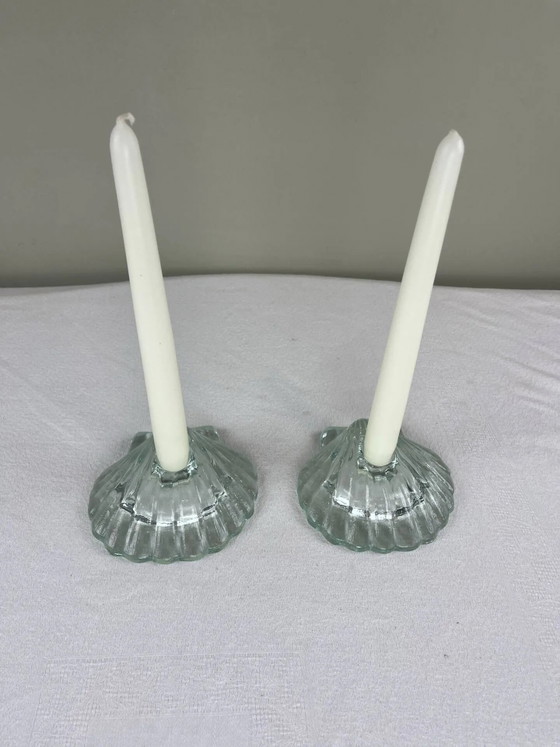 Par de portavelas con forma de concha de vieira – Crystal, Glass, Vintage (photo 3 of 10)