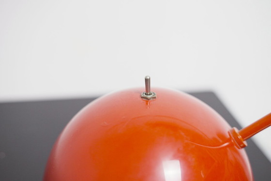 Image 1 of Red Italian Desk Lamp Vintage Lacri Space Age Table Lamp Curved Arched Lamp Metal Postmodern Halogen Light Made in Italy