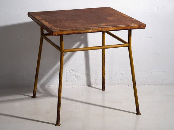 Ochre colored antique outdoor table (c.1920) #3, Garden tables, Iron, Brown, Vintage (photo 13 of 17)
