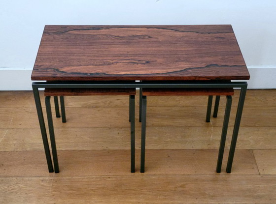 Mimiset de palisandro de Cees Braakman para Pastoe 1960, Mesas auxiliares, Metal, Madera, Marrón (foto 4 de 7)