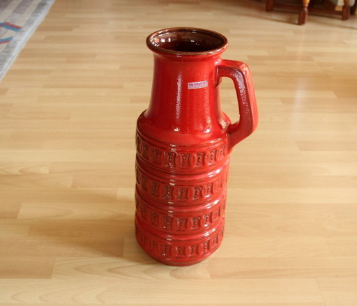 Mid - Century Scheurich floor vase - red - ceramic - tundra relief - vintage