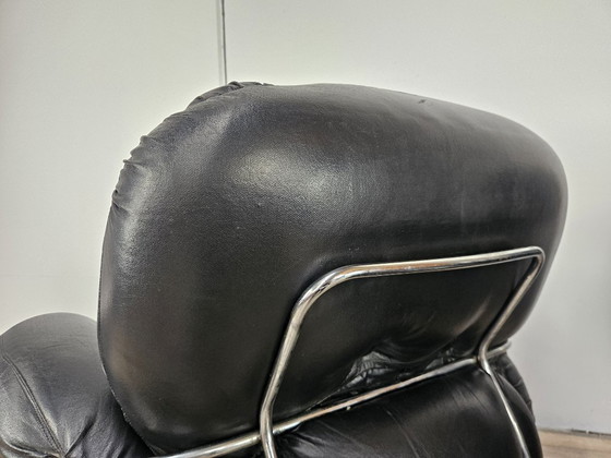 Image 1 of Okay Chairs in Black Leather and Tubular Steel by Adriano Piazzesi