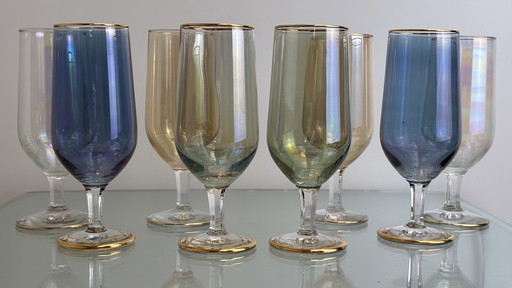8 x Vintage schillernde Weingläser oder Wassergläser Regenbogenglas