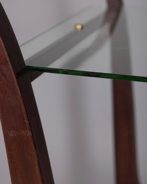 Image 1 of Chariot de cuisine vintage des années 1940, en bois et verre, de style italien.