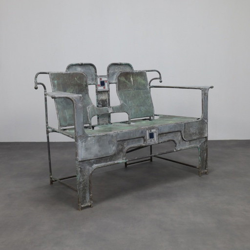 Banc sculptural en cuivre, zinc et vitrail par Cor de Ree, Pays-Bas, 1999