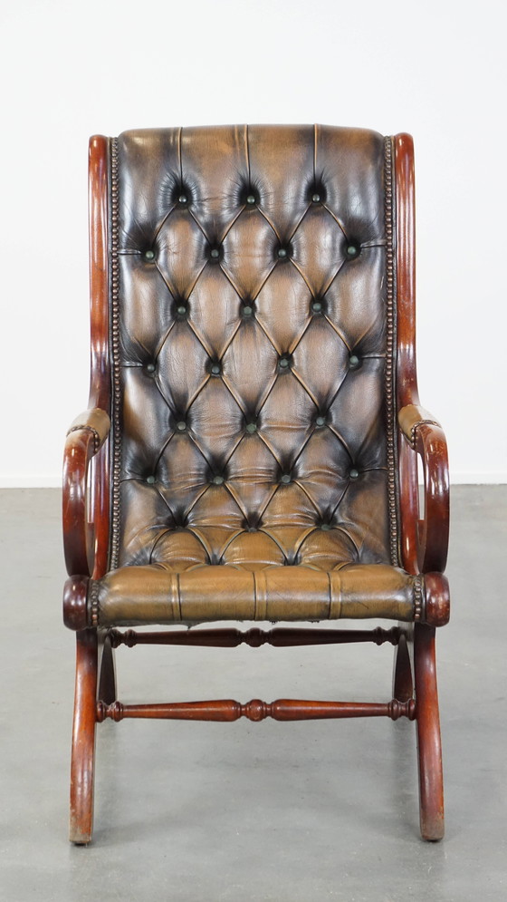 Image 1 of Grüner Vintage-Chesterfield-Sessel aus Rindsleder
