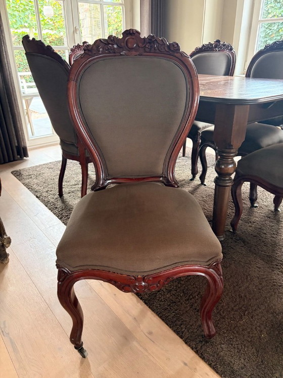 6 antique Louis-Philippe chairs – 19th century – Dining chairs, Wood, Textile (photo 2 of 5)