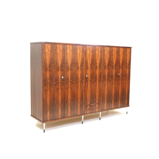 Large 5-Door Vintage Wardrobe in Rosewood with Stylish Adjustable Legs in 1960s Italian Style