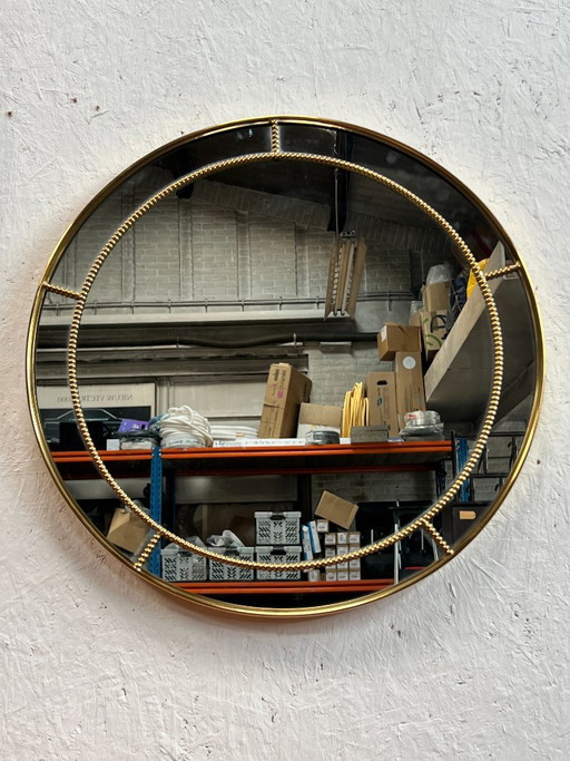 Vintage Messing Ronde Spiegel, Hollywood Regency Stijl – Brass
