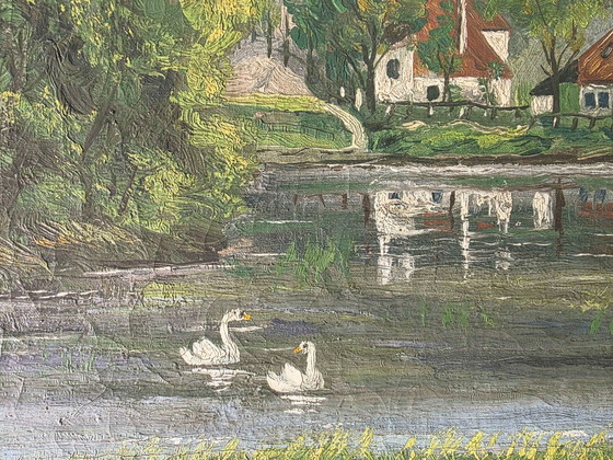 Original Vintage Landscape Oil Painting - Signed J.N. Falck, Paintings & Drawings, Canvas, Gold (photo 12 of 13)
