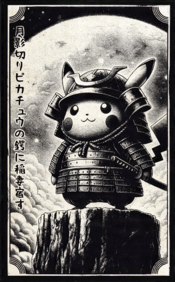 Image 1 of Oeuvre d'art Pikachu (Pokémon) Samouraï lunaire