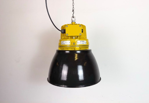 Yellow Industrial Explosion Proof Lamp with Black Enameled Shade, 1990s