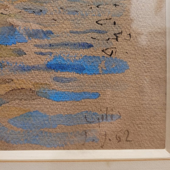 Image 1 of Aquarelle sur papier « Pont Marie, Paris », post-impressionnisme, signée Gilis, 1962 - France