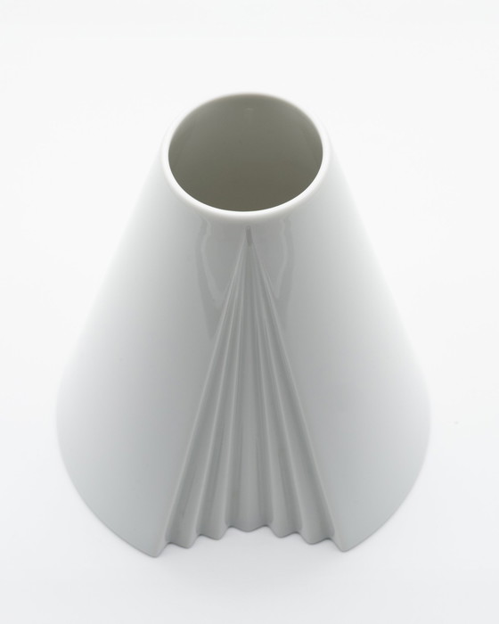 Image 1 of Chic Vintage Rosenthal Plissée Vase Duo Ambrogio Pozzi Minimalist Porcelain Art