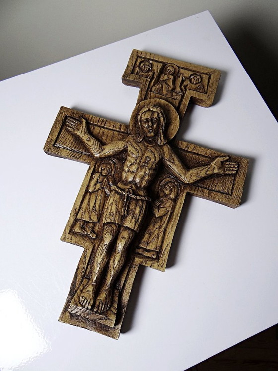 Croix de San Damiano vintage en bois sculpté, art religieux franciscain – Décorations murales, Wood (photo 8 of 12)