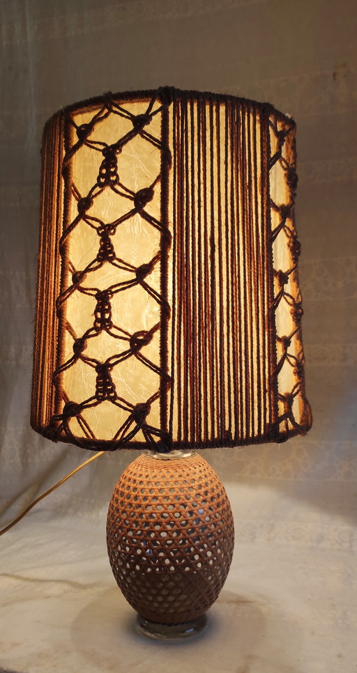 Lámpara de mesa de mimbre y cuerda - años 60/70