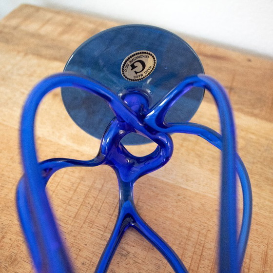 Image 1 of Cobalt blue glass vase in the shape of a jellyfish: hand-blown Polish glass, Josefina Krosno style
