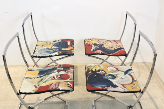 One off Hand painted set of four ‘Luisa’ Dining Chairs by Marcello Cuneo, polished steel, Chrome (photo 4 of 15)