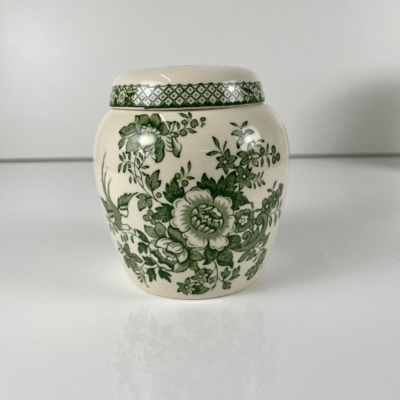 Image 1 of Een paar Mason's Ironstone-dozen, "Stratford"-groen decor, Engeland, 1970