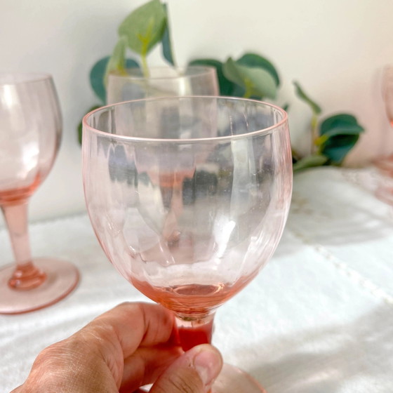 7 Vintage Facet Roze Glazen Waterglazen - Jaren 50 - Franse Elegantie – Glazen & Karaffen, Glass (photo 9 of 10)