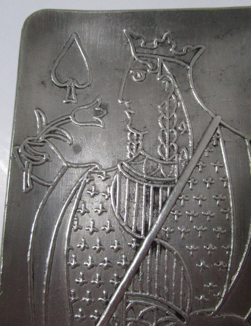 Queen of Spades trinket tray, JM Valette metal, 1960s