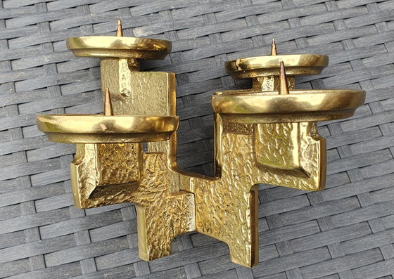 Image 1 of Vintage brutalist messing kandelaar kaarsenhouder 4-lichts