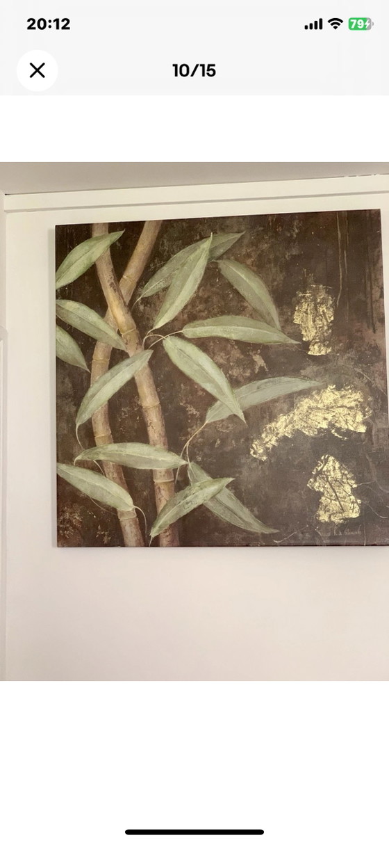 Fabrice de Villeneuve: Hand-embellished giclée canvas, bamboos 100x100 – Paintings & Drawings, Wood (photo 3 of 15)
