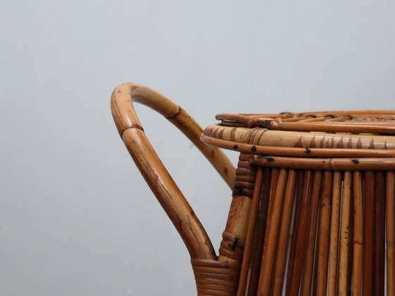 Image 1 of Carrito de bar italiano de ratán de estilo moderno de mediados de siglo, década de 1960.