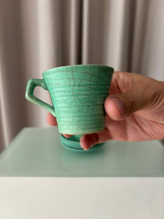 Set di 4 Tazzine e Piattini da Caffè Espresso in Ceramica Studio Verde Giada Vintage – Smaltato a Mano (photo 5 of 13)