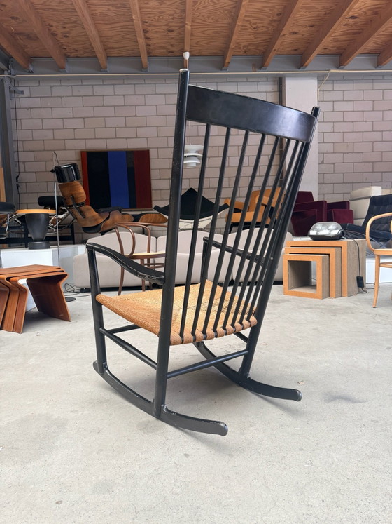 Fdb Möbler J16 Mecedora, Hans Wegner, Madera, Mimbre, Negro, Modern (foto 11 de 13)