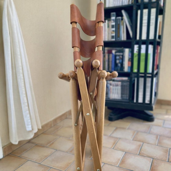 Image 1 of Handcrafted folding rocking chair made of solid wood and natural leather