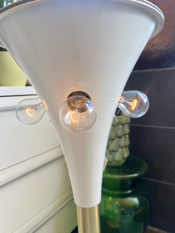Iconic vintage designer floor lamp: Staff Leuchten “Tulipan” in brushed brass (1970s) – Dimmable & (photo 4 of 12)