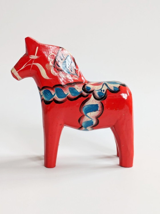 Image 1 of Set van 2 vintage Zweedse Dala-paardjes van hout, handgeschilderd, Scandinavisch decoratief cadeau.