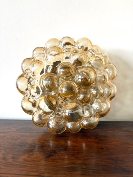 Jaren 60 Tynell Bubble Glas Wand- of Plafondlamp Amber Goud