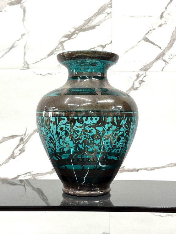 Image 1 of Vase In Glass And Silver Overlay American Art Deco 1930's Design