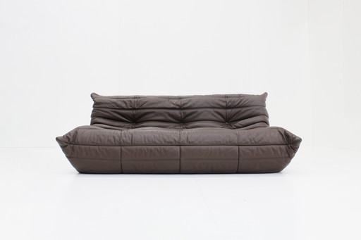 Togo Ligne Roset 3 Seater Sofa Brown Leather