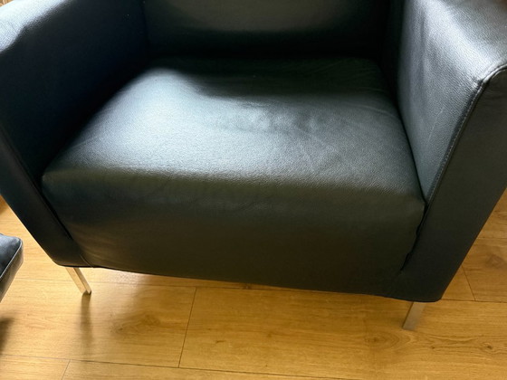 Image 1 of Minotti Blake armchairs – Rodolfo Dordoni – zwart leer – set van 2