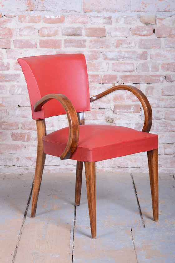 Restored Art Deco Armchair, by Jules Leleu, Beech, Revived Polish, France, 1930s – Wood, Skai (photo 6 of 14)